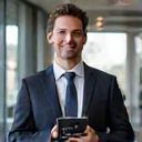 Retail executive smiling