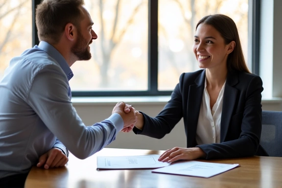 Happy client shaking hands with consultant